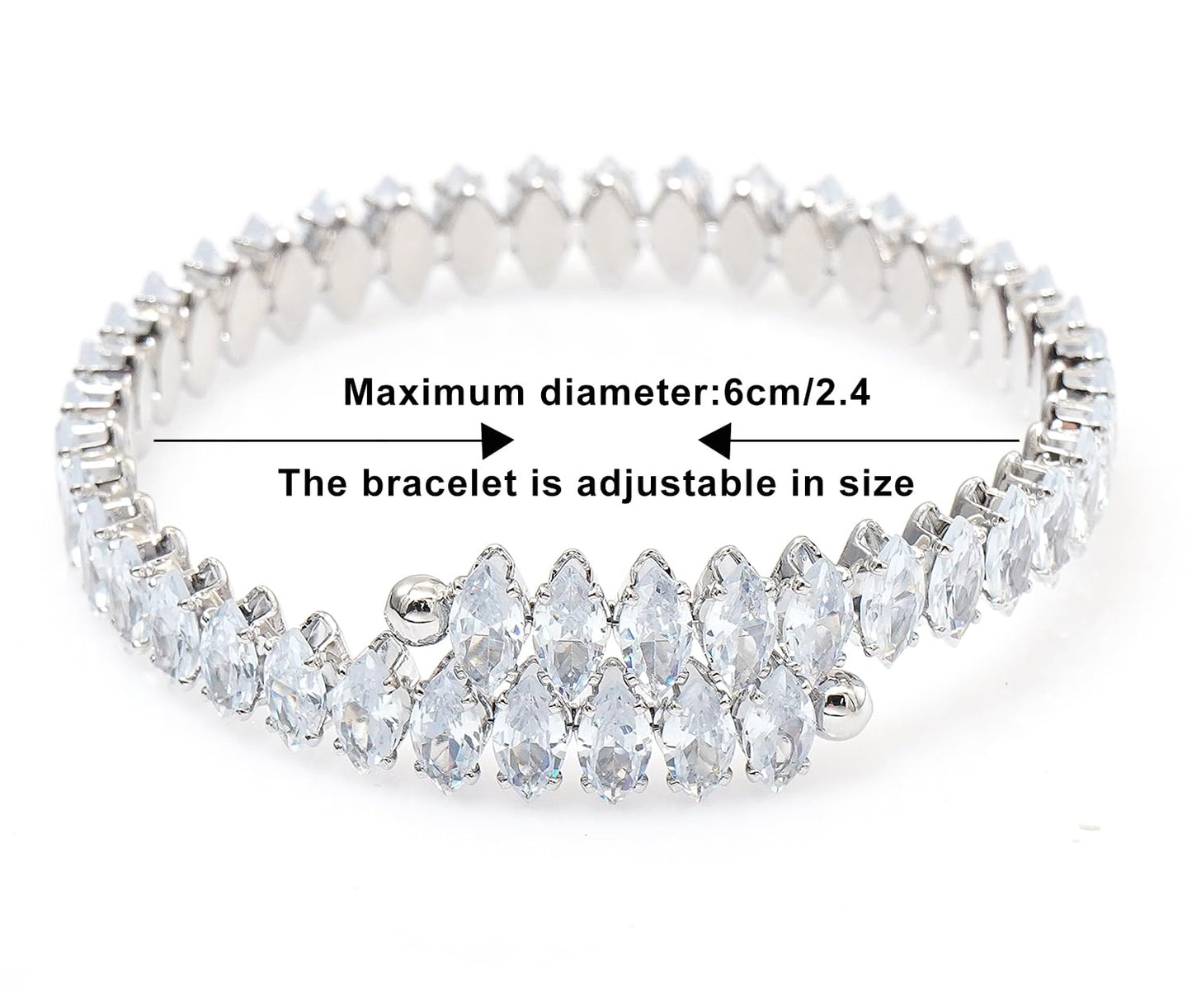 Wovanoo Rhinestone Cuff Bracelet Cubic Zirconia Tennis Bracelets Open Adjustable Bangle for Women Silver