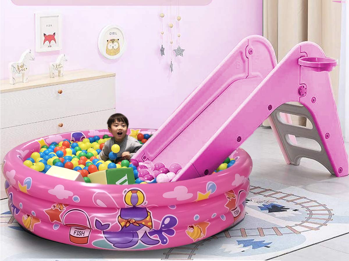Big Summer 3 Rings Kiddie Pool, 48”X12”, Kids Swimming Pool, Inflatable Baby Ball Pit Pool, Small Infant Pool (Pink)