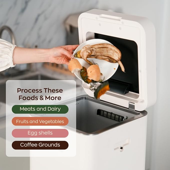 Reencle Gravity Electric Composter - 22L Kitchen Composter– Decomposes 3.3 lbs Daily, Odorless & Quiet Indoor Composting, Rapid Decomposition with All-New Compost Starter 2.0 + Booster Pack (Beige)
