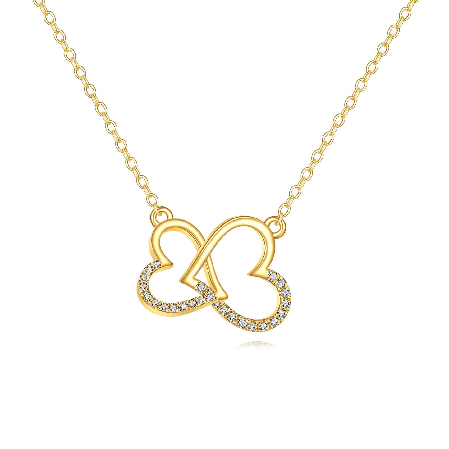 DOVRAN 14K Solid Gold Double Heart Necklace Heart Pendant Jewelry Gifts for Men Women