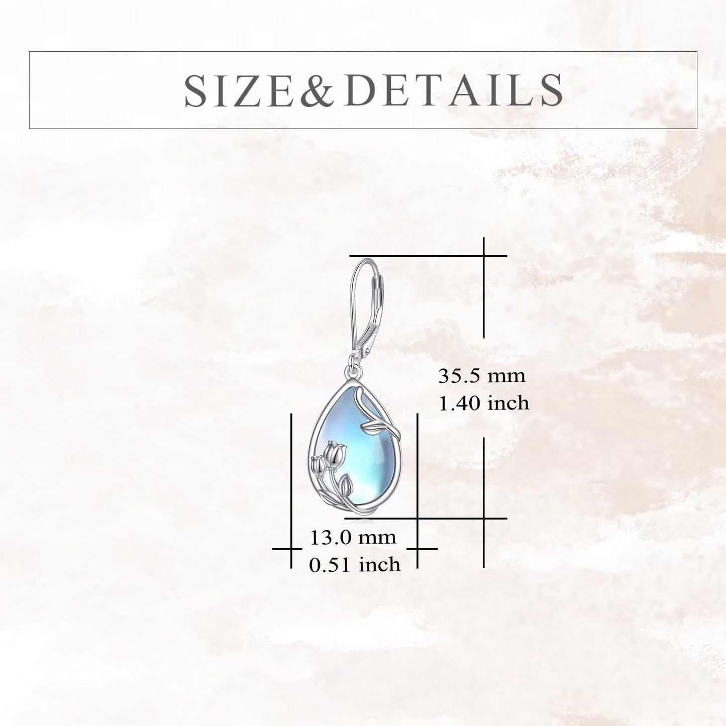 YFN Tulip Leverback Earrings for Women Sterling Silver Tulip Flower Dangle Moonstone Earring Jewelry for Women
