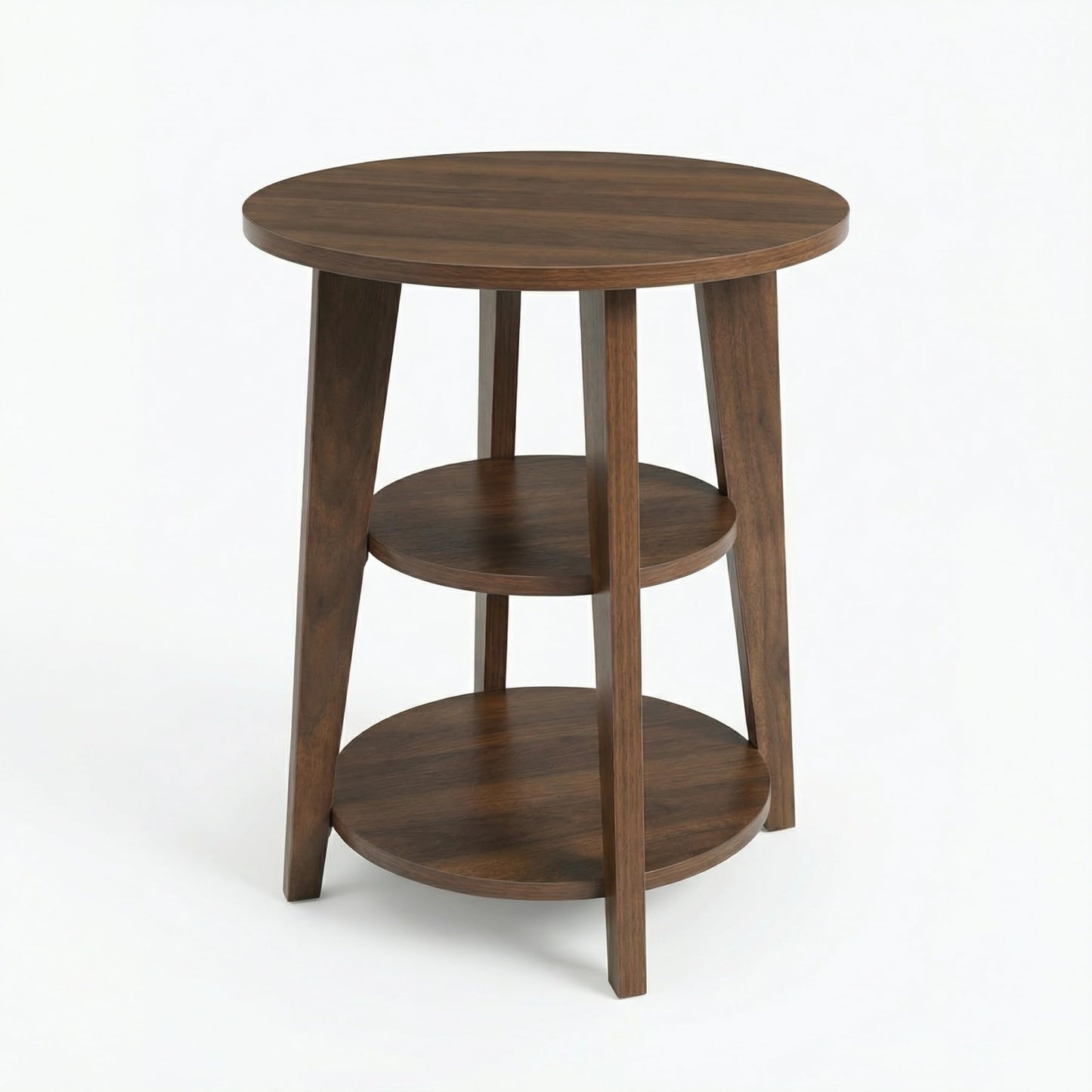 DURISEN 3-Tier Round Side Table - 23.6" Tall End Table with Storage Shelves - Waterproof Modern Nightstand for Living Room Bedroom Small Spaces (Walnut)