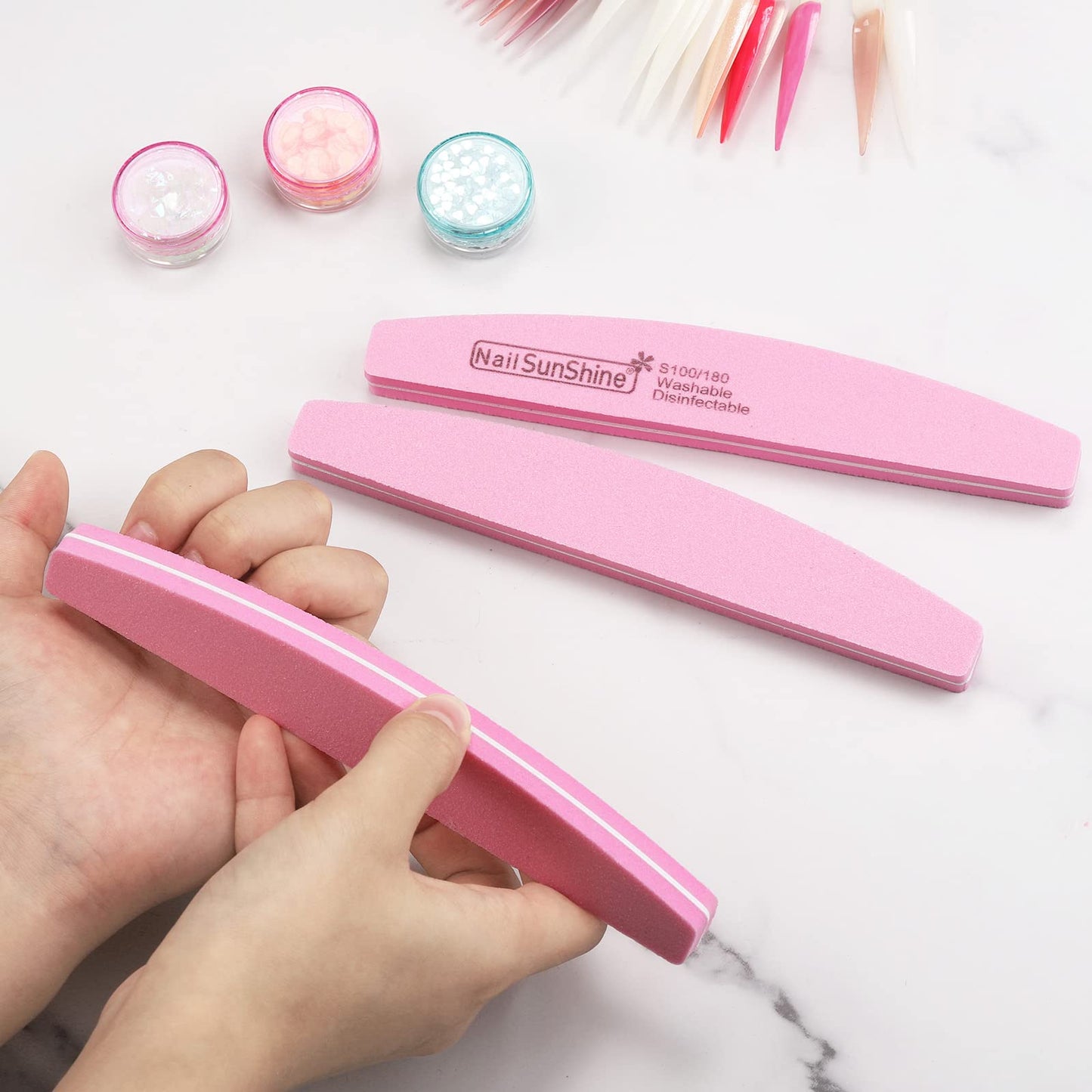 35 Count 100/180 Grit Nail Files and Buffers Kit, Reusable Sanding Buffing Blocks Sponge File Double Sides Emery Boards