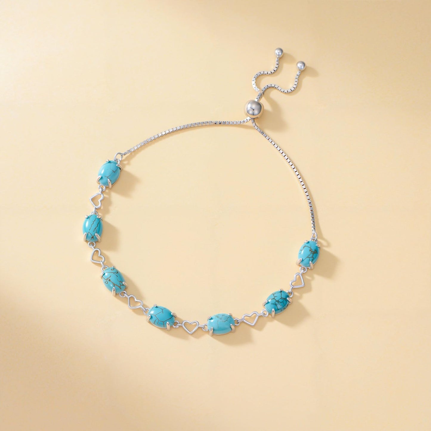 BETHZA Turquoise Link Bracelet 925 Sterling Silver Oval 6x8mm Genuine Turquoise Gemstone Adjustable Bracelets Jewelry for Women