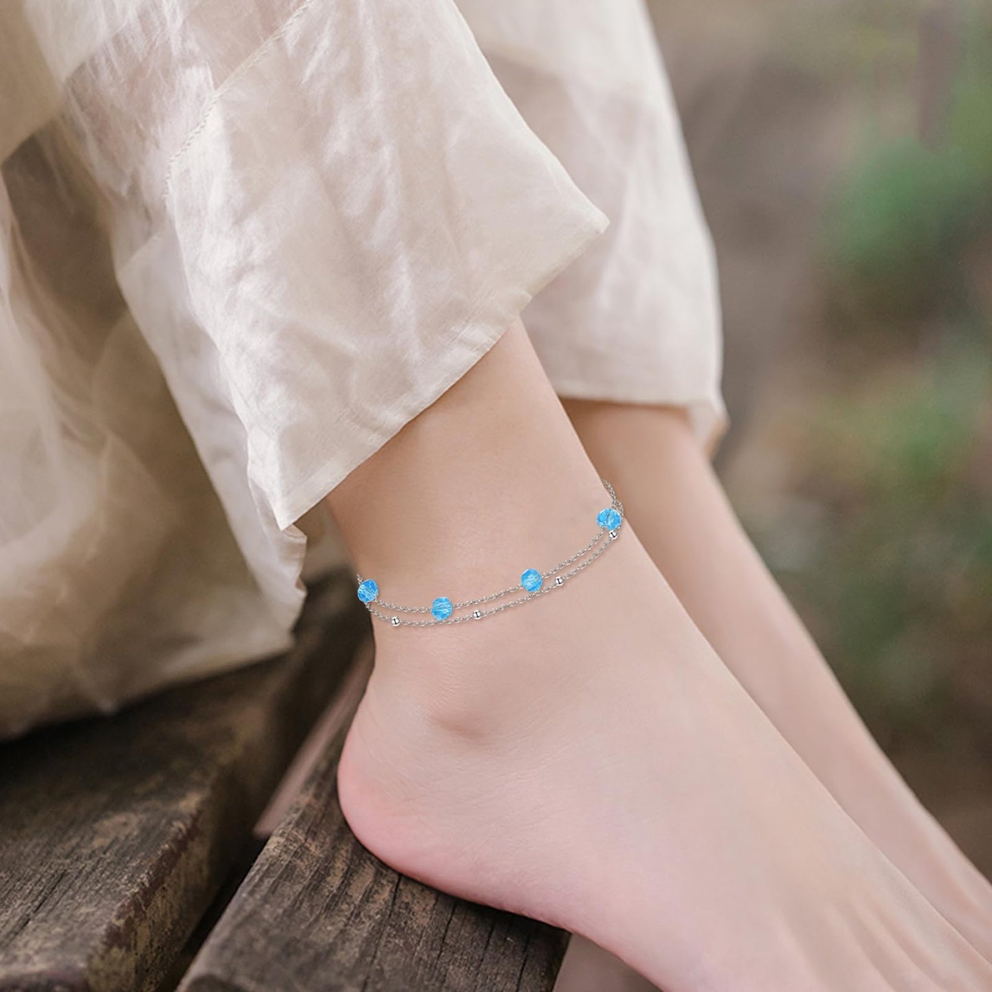 CRMAD March Birthstone Anklet Anklet for Women Sterling Silver Beach Jewelry Gift for Women (mar, anklet 9+2'')