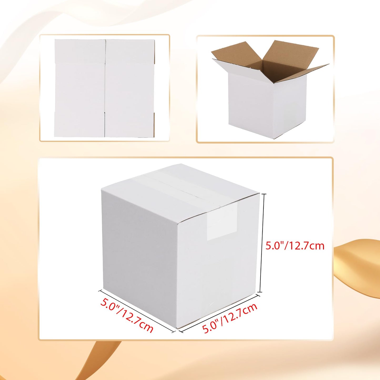 Calenzana 5x5x5 Inches Shipping Boxes Set of 50, White Corrugated Cardboard Box for Packing Mailing Small Business