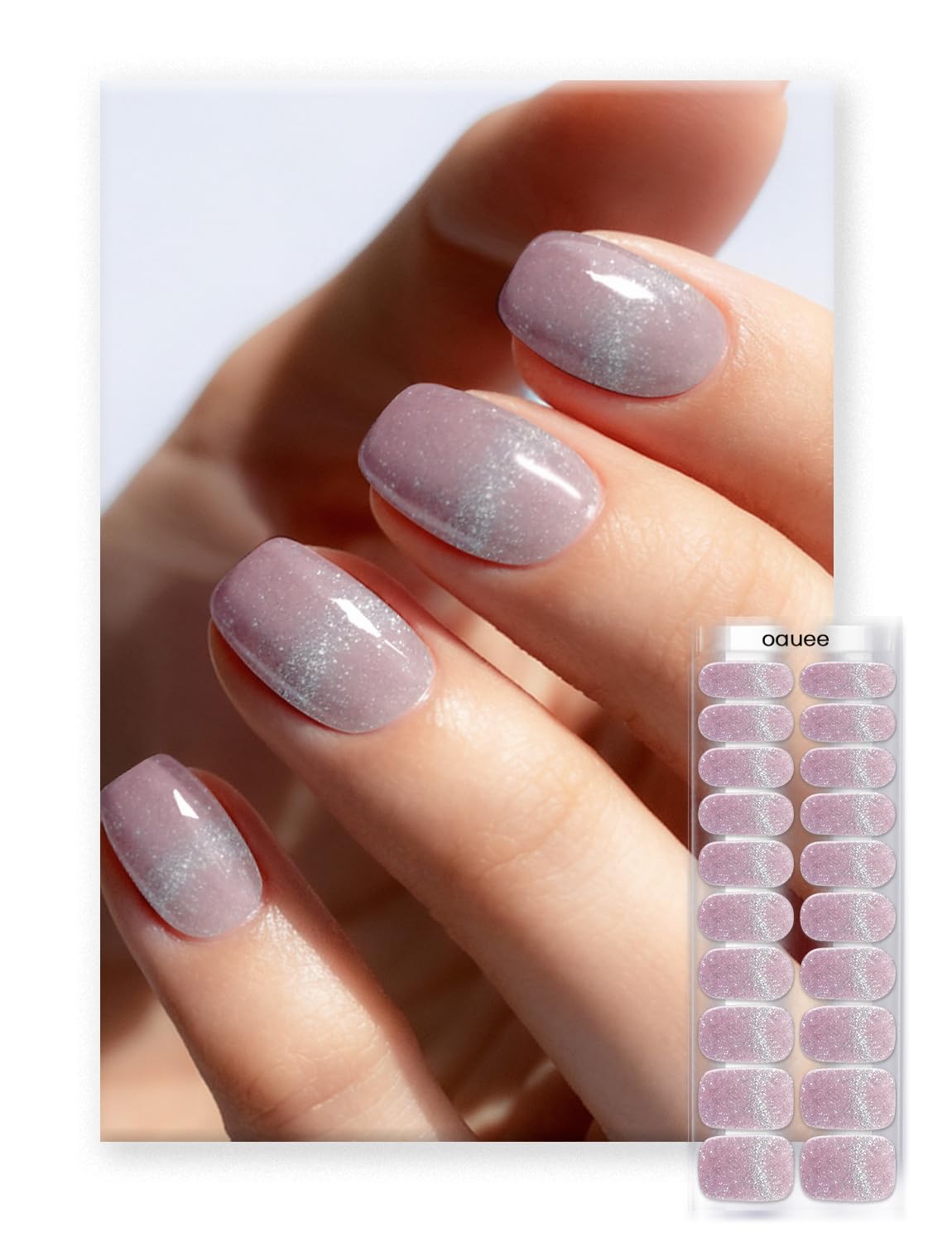 Oauee Semi Cured Gel Nail Strips | Built-In Gel Top Coat | UV Light Required | Salon Quality, Easy Application And Removal (Frost Pink Elegance）