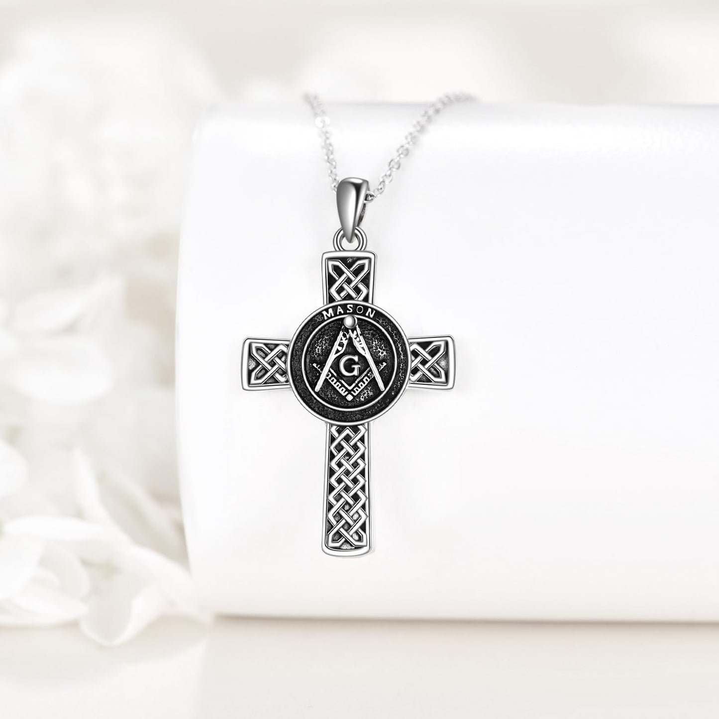 VONALA Masonic Symbol Necklace 925 Sterling Silver Celtic Cross Pendant Jewelry for Women