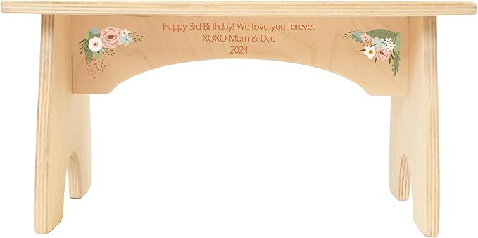 Step Stool for Toddlers- Personalized Wood Kids Step Stool with Name for Kitchen Sink, Bathroom, Potty Training, Toilet, Kitchen Sink- Sturdy and Safe- Made in USA by BloomOwl (Rainbow- Floral)