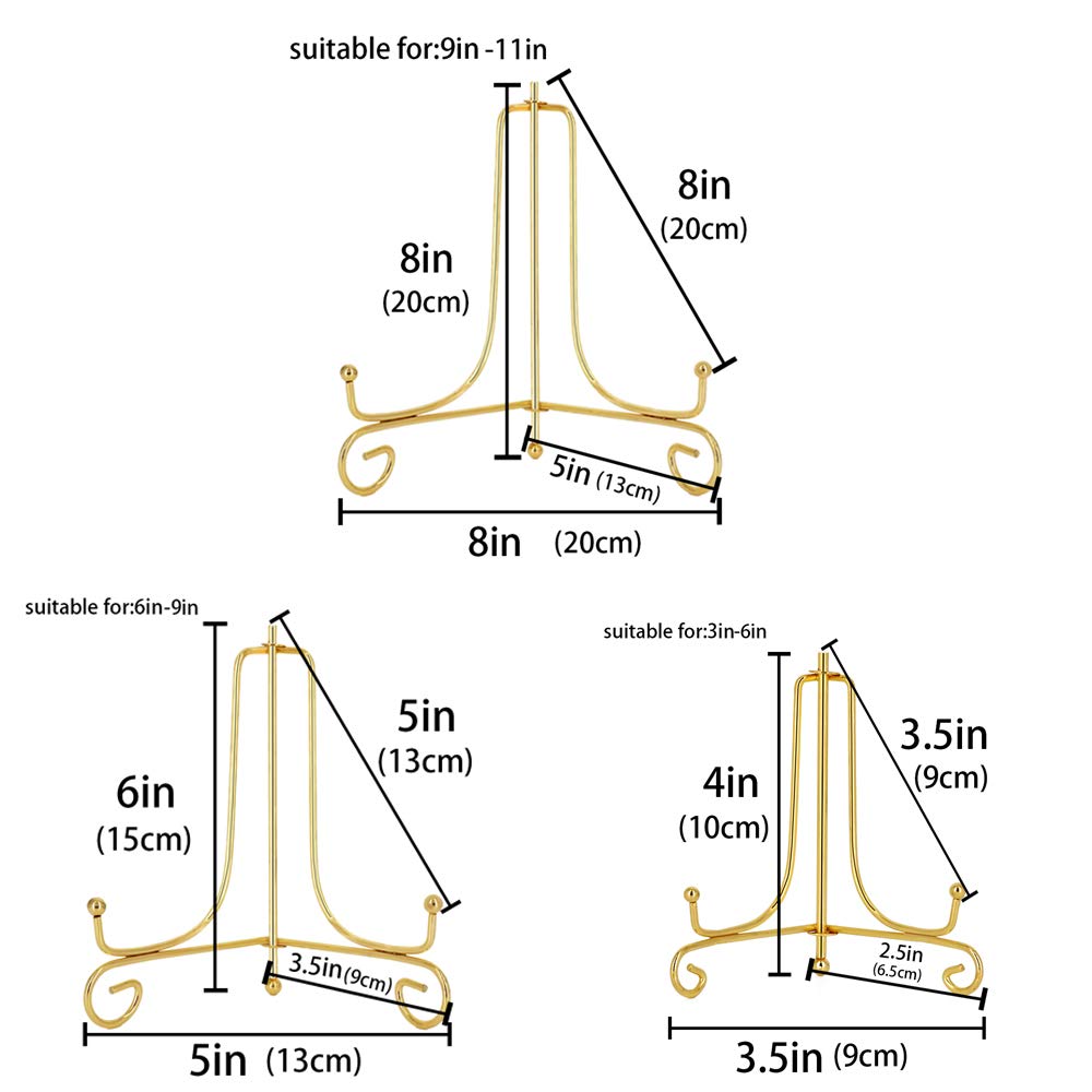LIONWEI LIONWELI 6 Pack Iron Display Stand,Gold Iron Easel Plate Holder Stand for Displaying Pictures, Plates, Books and Arts (4, 6, 8 inch)