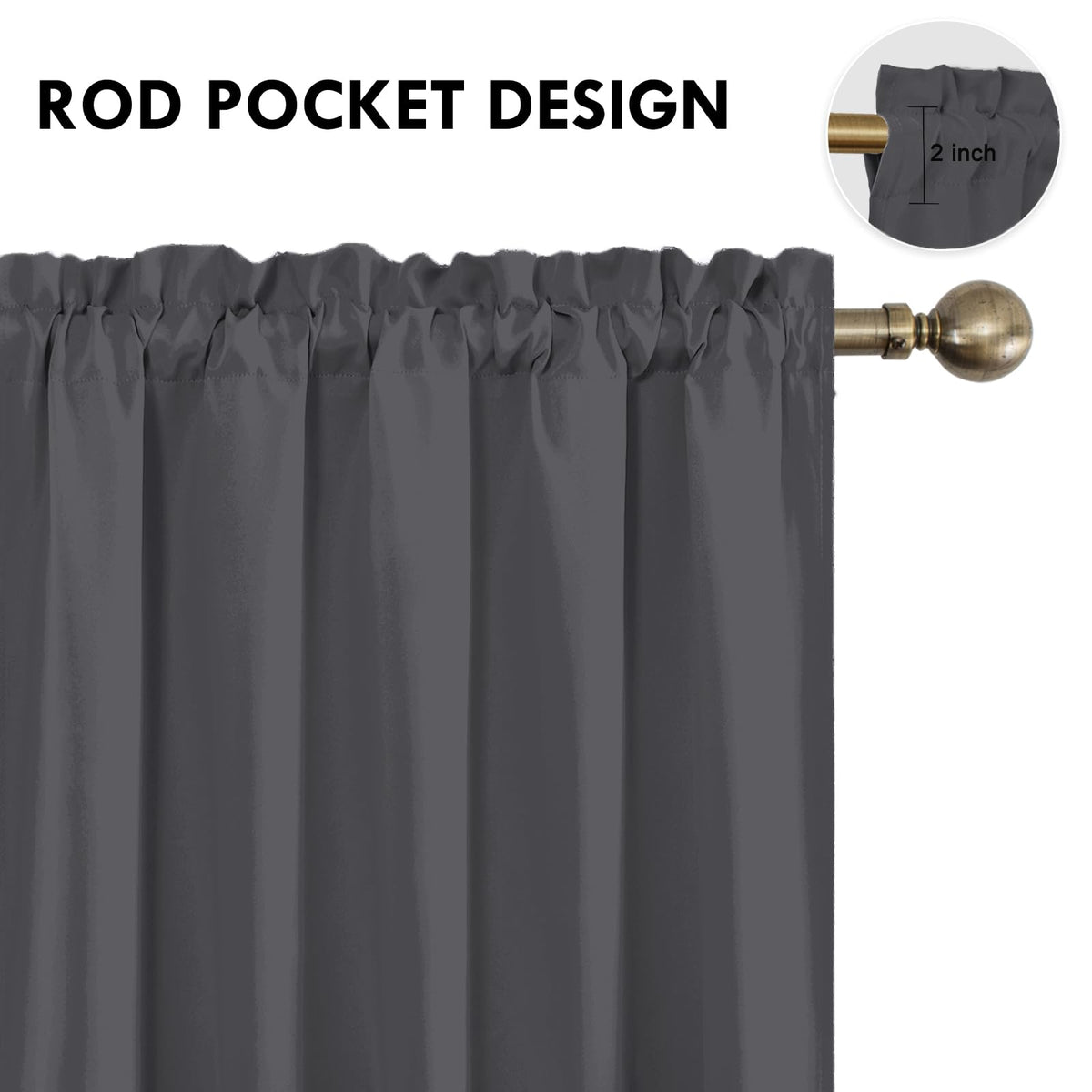 Wide Blackout Curtains for Bedroom 60 x 63 Inch Long Dark Grey (2 Count)