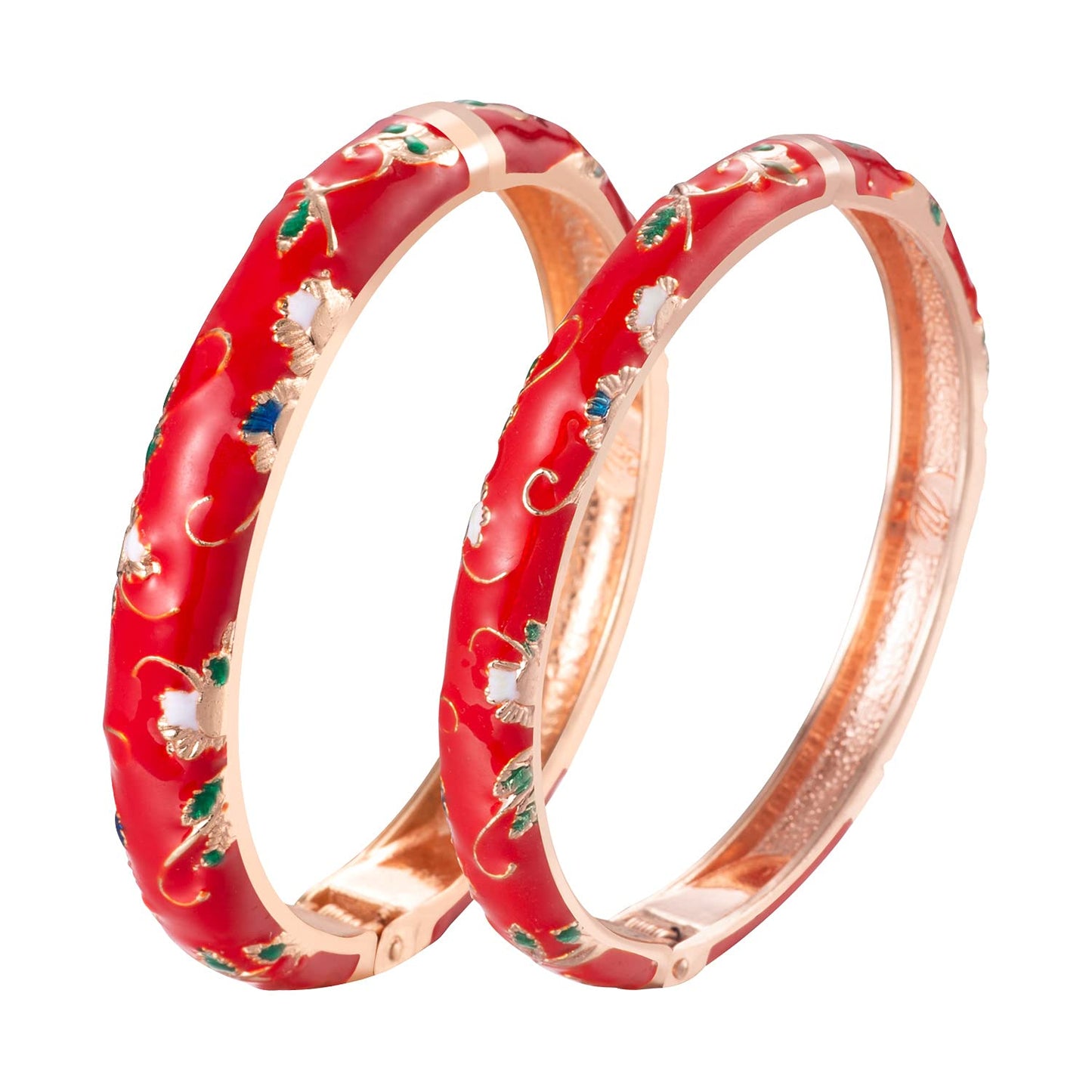 UJOY Handcrafted Cloisonne Bangle Bracelets Butterfly Enamel Metal Handcuff Jewelry Set Box Gift for Women 55A108-55B30 red