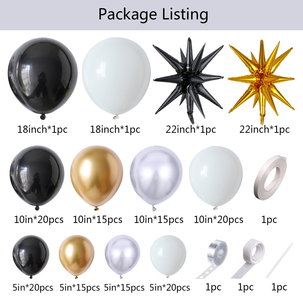 Black White Gold and Silver Balloons Arch Kit, 148PCS Graduation Balloon Arch Garland Kit With Black and Gold Star Foil Balloons for Anniversary Birthday Graduations New Year Party Decorations
