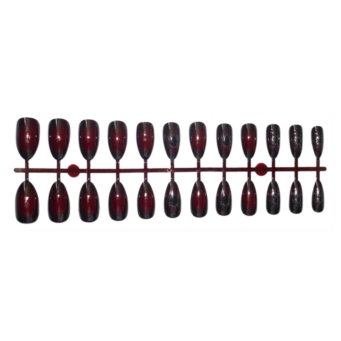MISUD Press on Nails - Medium Almond Fake Nails with Goth Red Black, Acrylic Gothic Vampire Design 24 pcs