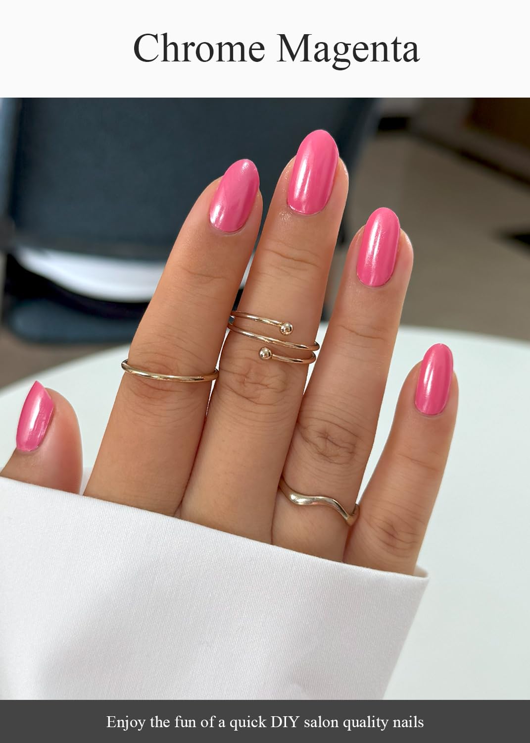 AutyaMee Semi Cured Gel Nail Strips (Chrome Magenta), Hot Pink, 20 Pcs Gel Nail Wraps, Stickers, UV Light Required, Long Lasting