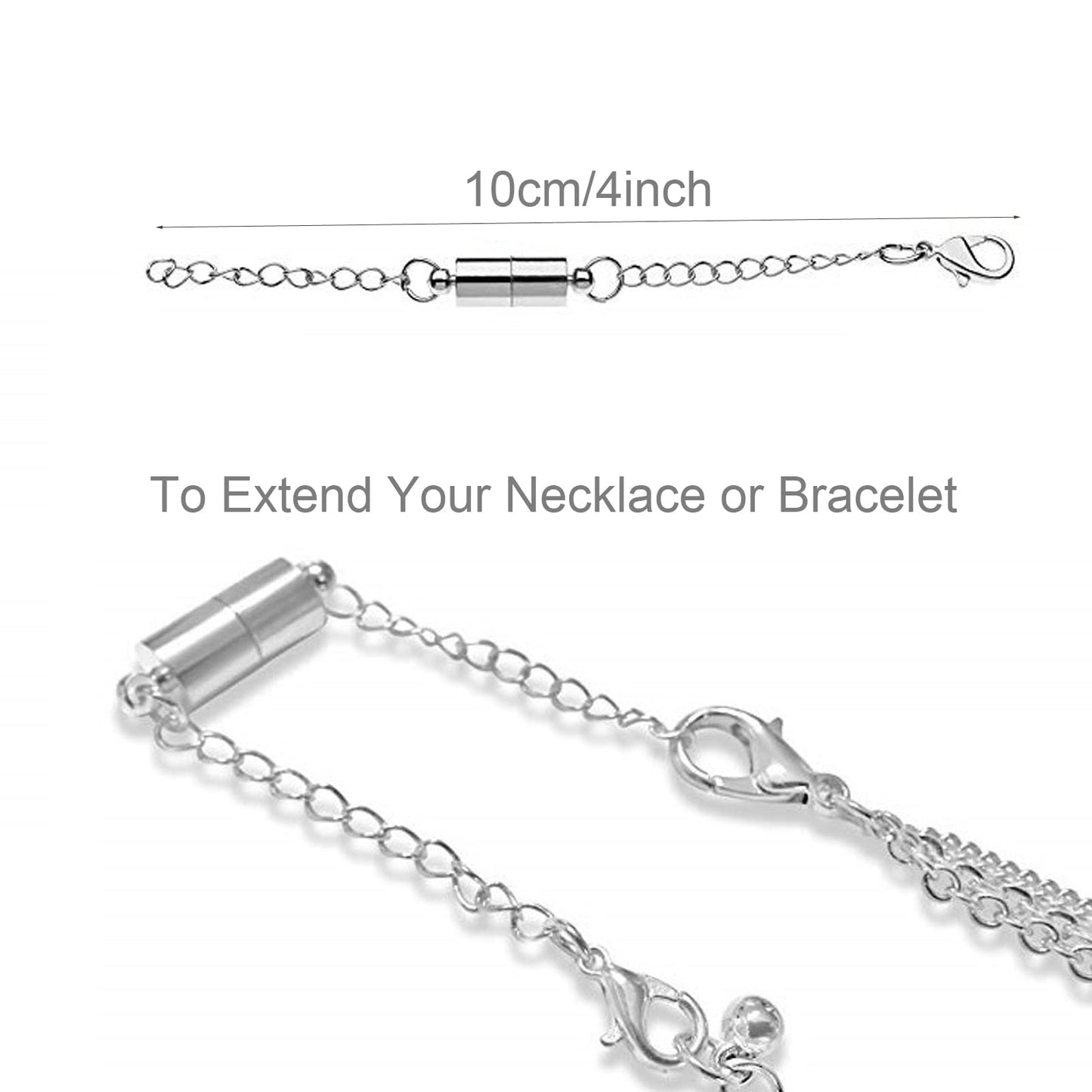 Mizeer Magnetic Necklace Extenders, Adjustable Chain Extenders for Necklaces, Magnetic Necklace Clasps and Closures with Extender Chains (4pcs | Gold & Silver)