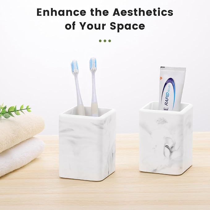Luxspire Toothbrush Holders 2 Pack, Fast Drying Toothbrush Holders for Bathroom, Diatomite Toothbrush Cups Electric Toothbrush and Toothpaste Holder for Bathroom Countertop, Marble