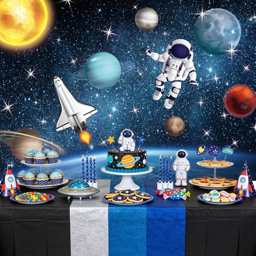 AIBIIN 10x7ft Outer Space Photo Backdrop Universe Planet Star Galaxy Astronaut Rocket Photography Background Kids Boy Birthday Party Decorations Banner Photo Props - size: 10x7ft