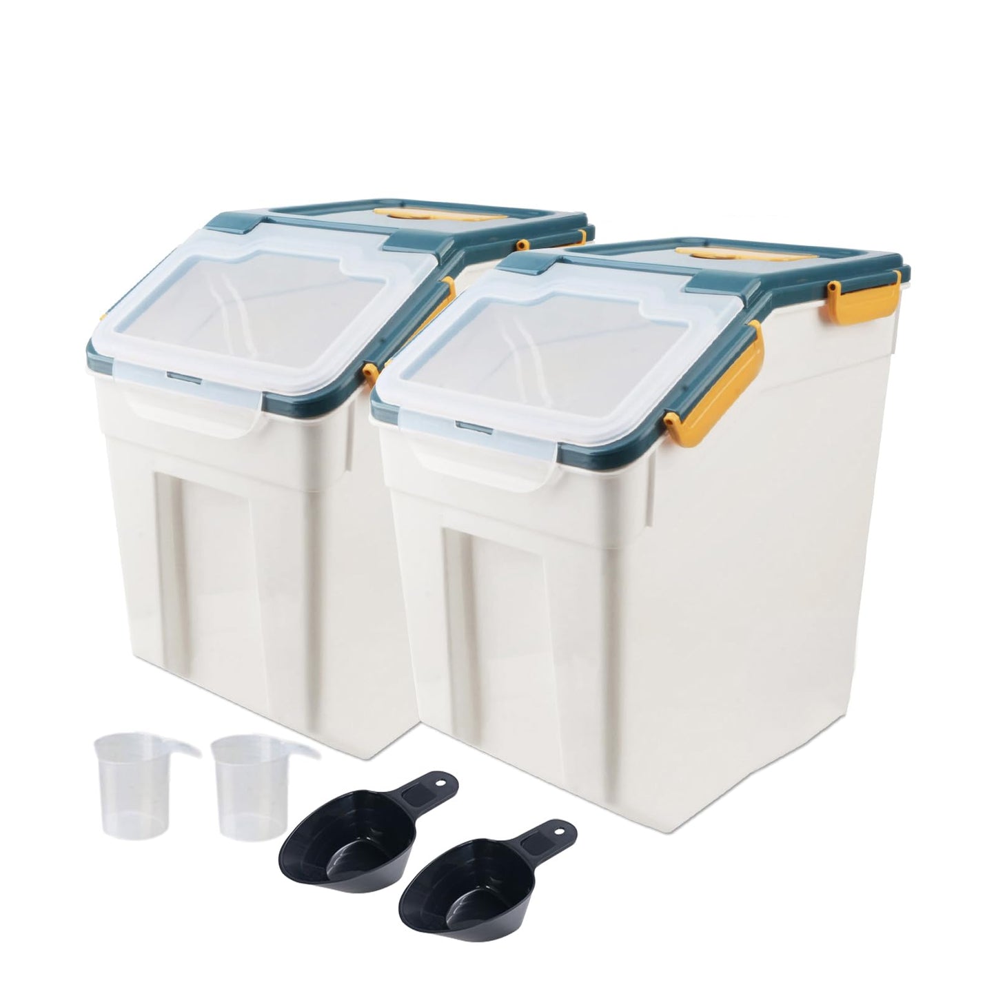 Begino Large Flour Storage Container Bin 50lb, 2Pack Airtight Rice Storage Containers with Wheels Seal Locking Lid, BPA Free with Measuring Cup&Scoop for Flour, Rice, Grain(Blue)