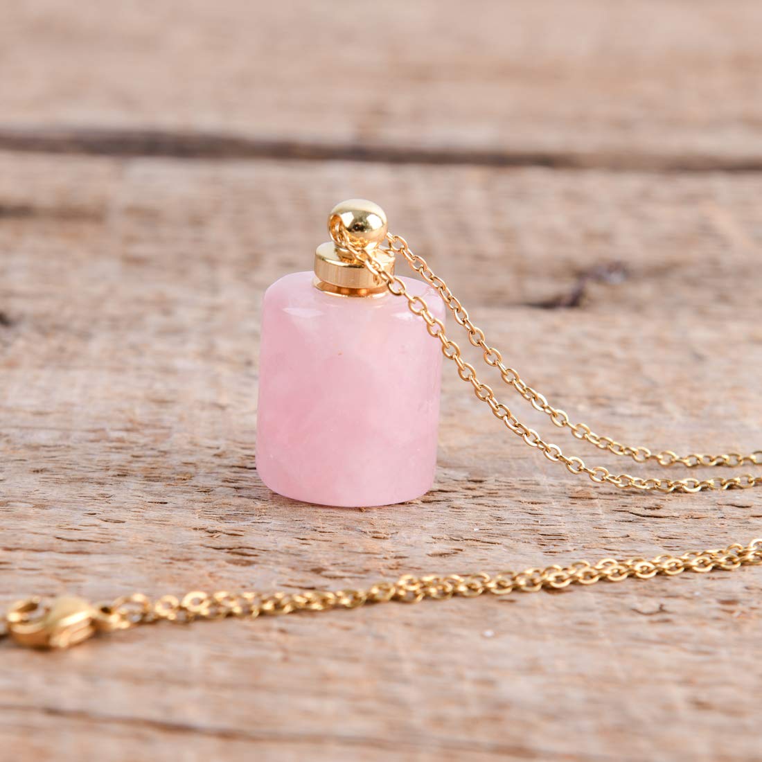 YGLINE Natural Healing Stone Essential Oil Diffuser Perfume Bottle Pendant Necklace Jewelry (Rose Quartz)