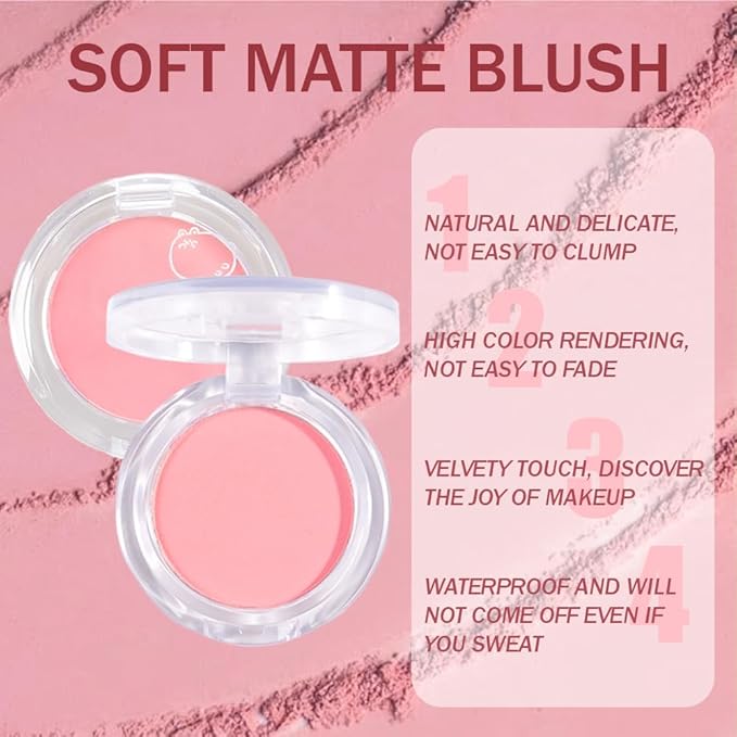 Matte Powder Blush for Cheeks – Long Lasting Natural Face Blusher Makeup, Lightweight Blendable Cheek Color for Women, Vegan & Cruelty-Free – #05 Light Pink