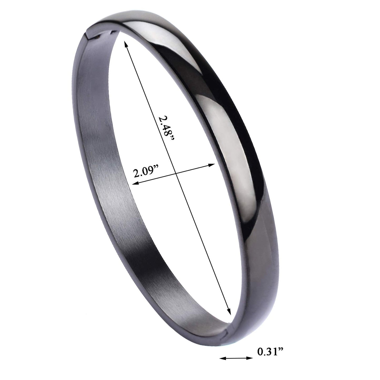 MILAKOO Womens Stainless Steel Bracelet 8MM Black Plain Polished Finish Oval Bangle 7.1”