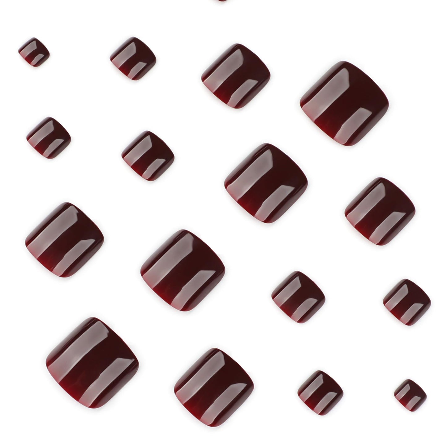 Red Press on Toenails Short Square Fake Toenails with Solid Color Designs False Toe Nails Dark Red Reusable Glue on Toe Nail Glossy Full Cover Artificial Acrylic Toe Nail for Women Girl Manicure 24pcs