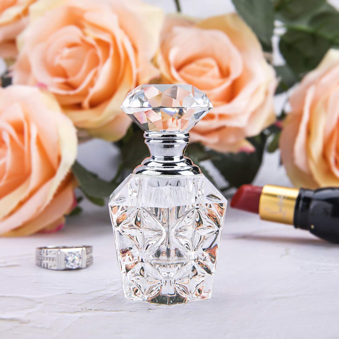 H&D HYALINE & DORA Clear Art Carved Crystal Empty Mini Refillable Perfume Bottle