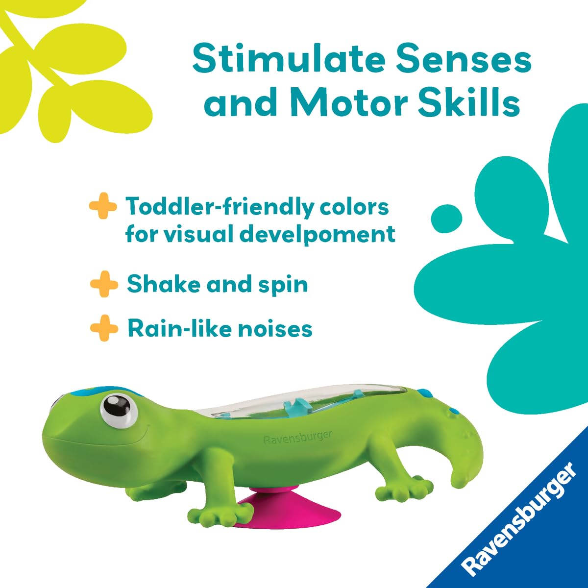 Ravensburger Play+ Rainmaker Shake & Twist - Gecko | Gentle Rain Sound Toy | Supports Sensory & Motor Skill Development