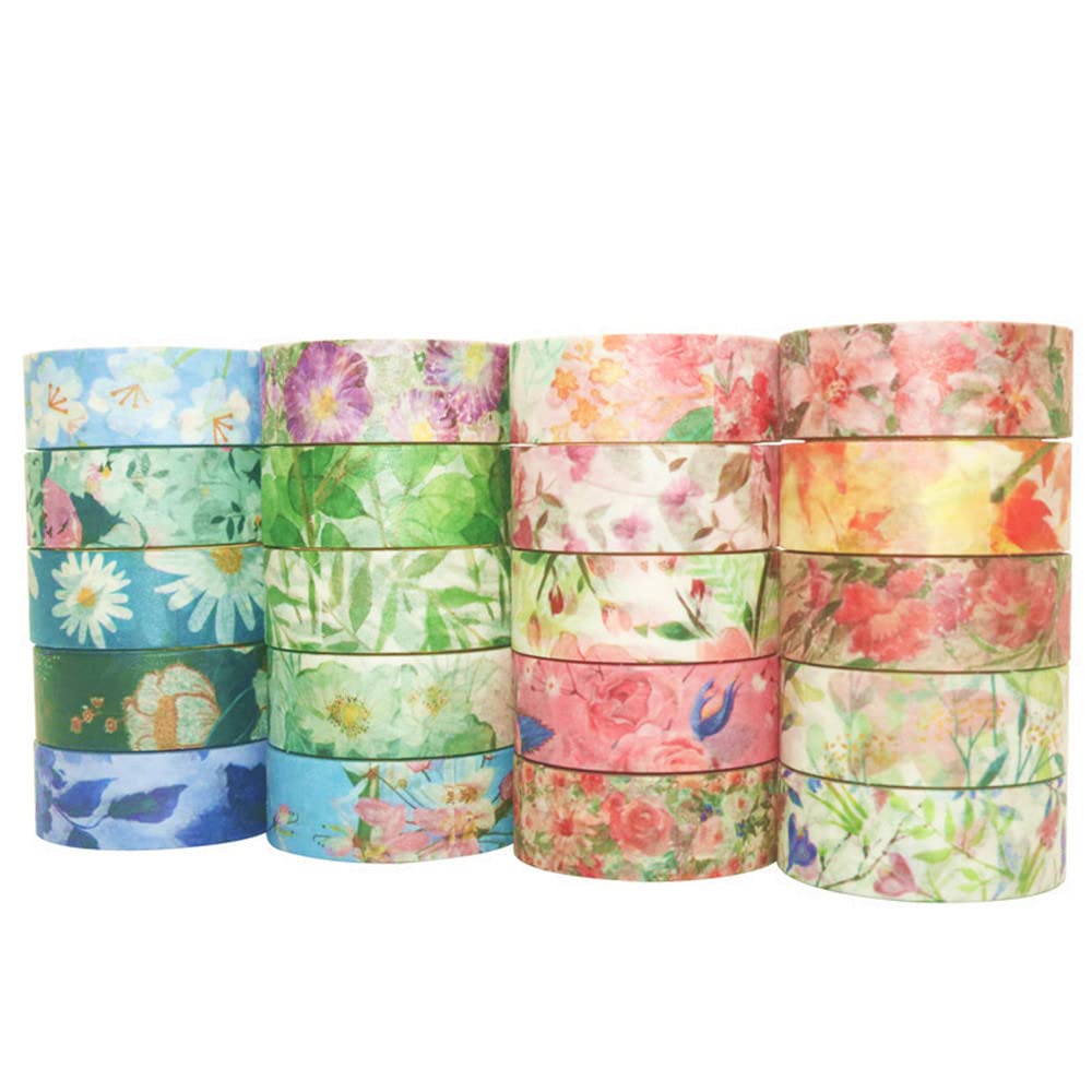 VIVIQUEN 20 Rolls Flower Washi Tape Set, 15mm Floral Washi Tape for Bullet Journal, Masking Decorative Tapes for Arts and DIY Crafts, Gift Wrapping