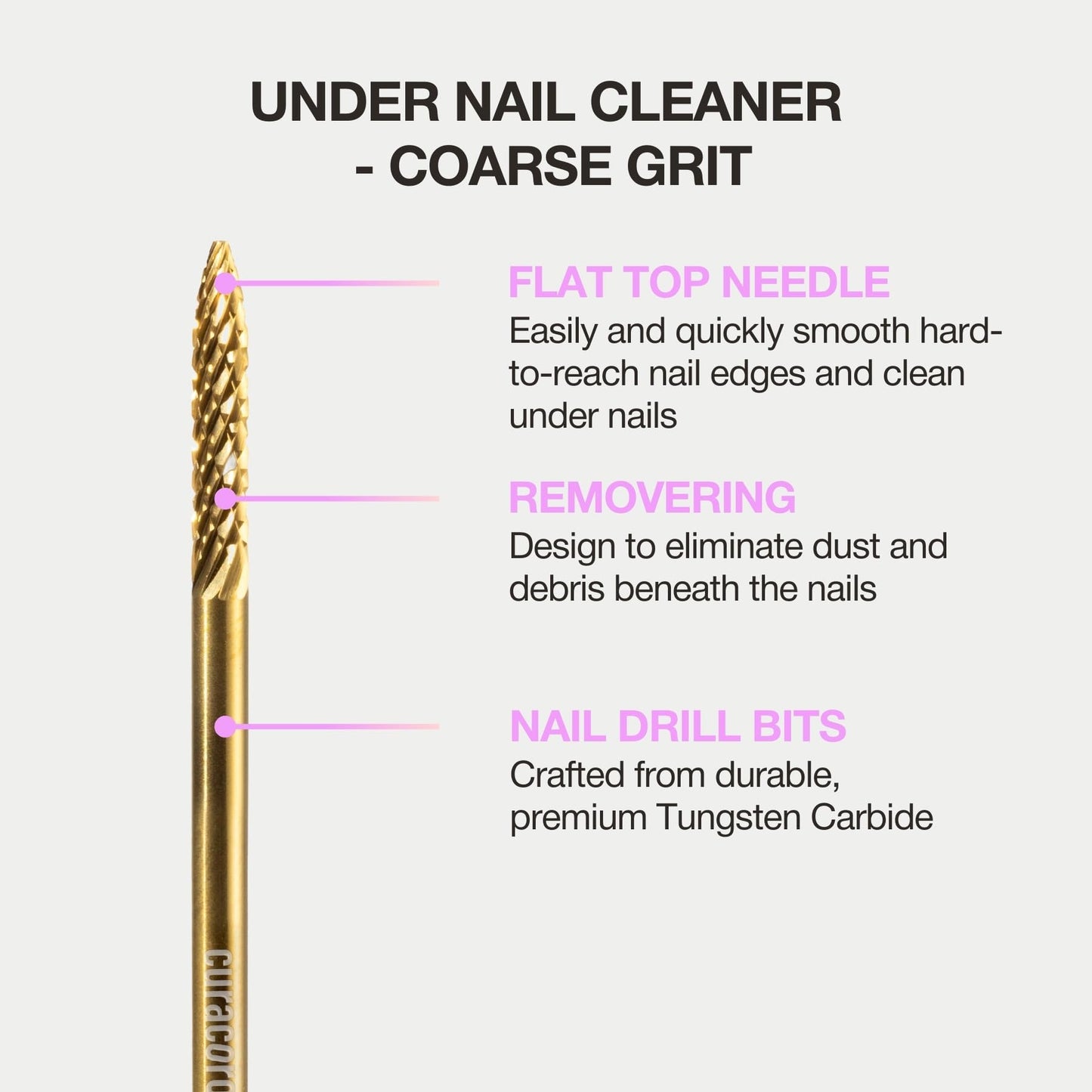 Curacoro Under Nail Cleaner 3/32'' Safety Carbide Bit (Coarse), Professional Design to Remove Dirt, Debris, Dead Skin for Healthy Nail Growth, Nail Drill Bits Manicure Salon & Home