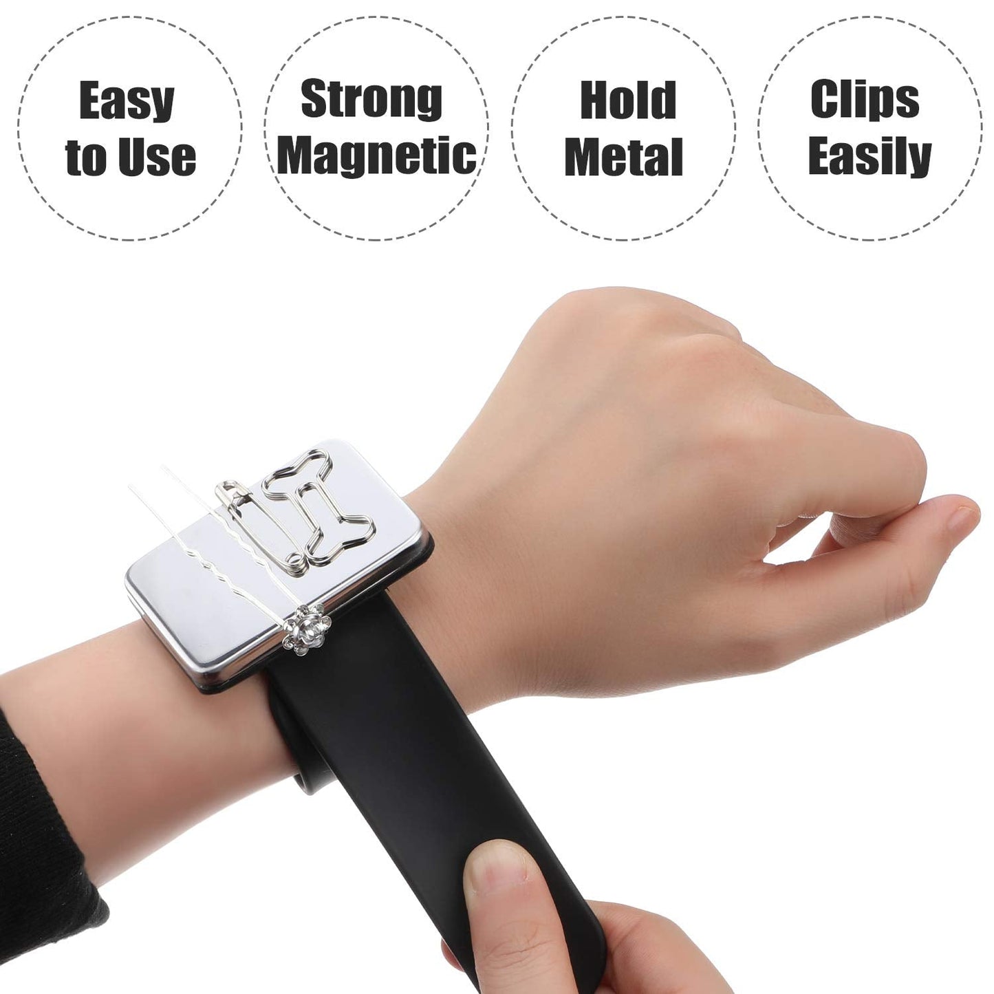2 Pieces Magnetic Pincushion and Wristband Holder for Quilting, Sewing Pins, Hair Clips - Silicone Wrist Strap, Flannelette Bag