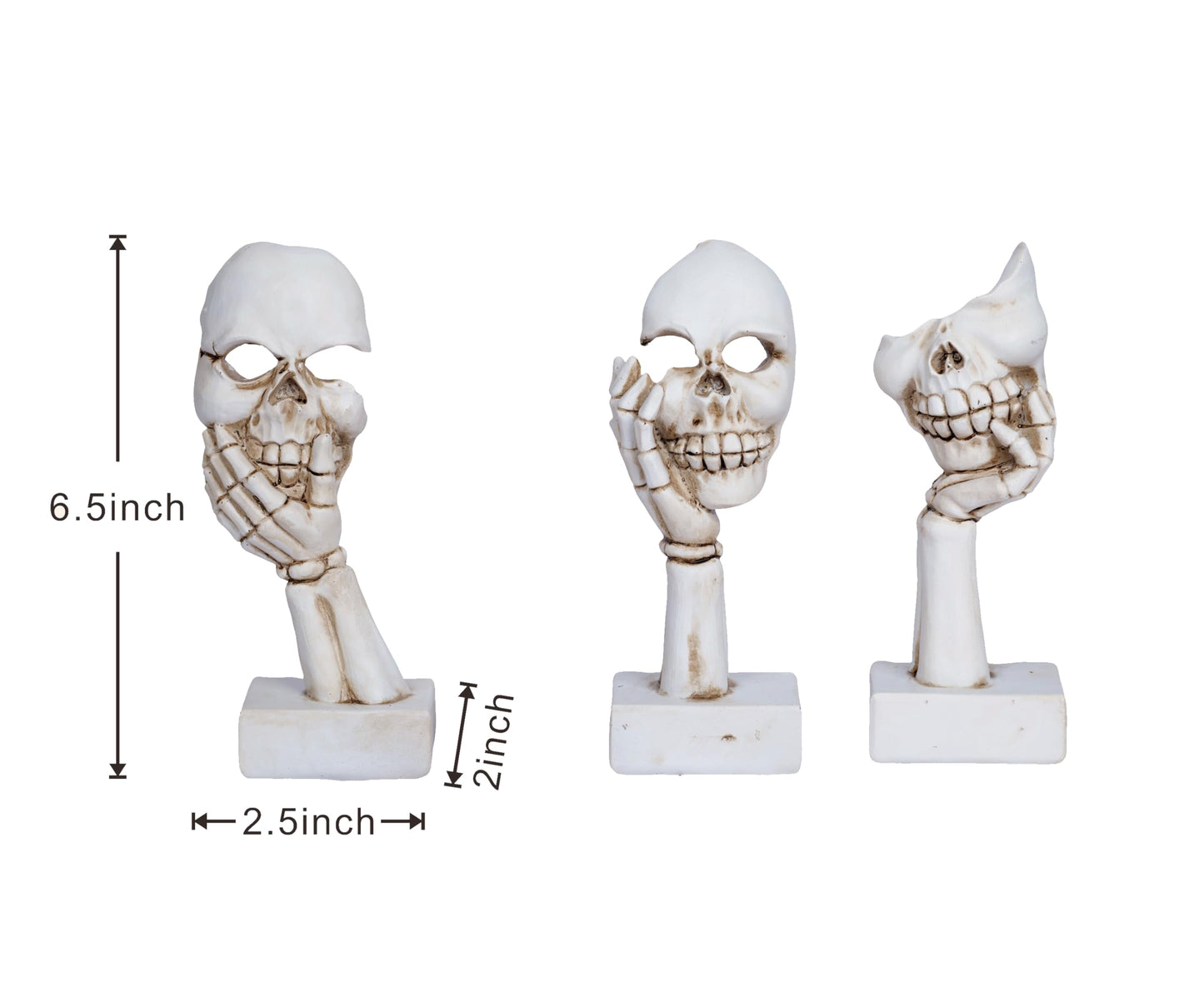 3 Pieces Face Halloween Skeleton Statue Mask Halloween Skull Figurine Home Decor 6.5”Funny Skeleton Collectible Figurines Gothic Desk Ornaments for Indoor Living room Office Table Shelf Bookshelf