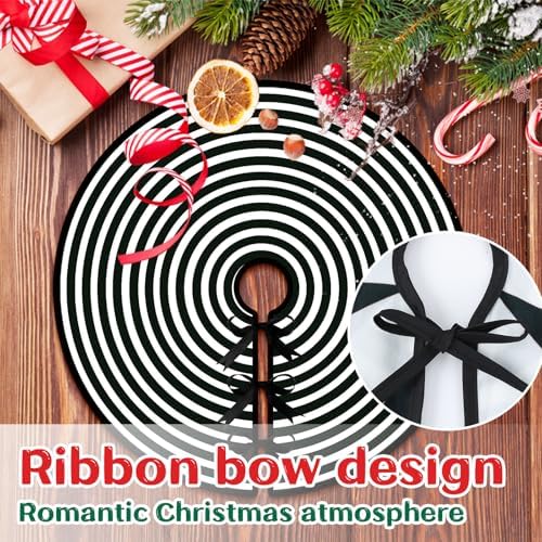 Reversible Halloween Christmas Tree Skirt 36 Inch Black White Lollipop Christmas Tree Skirt Halloween Black and White Annual Rings Tree Mat for Home Xmas Trees Holiday Decoration (Black White)