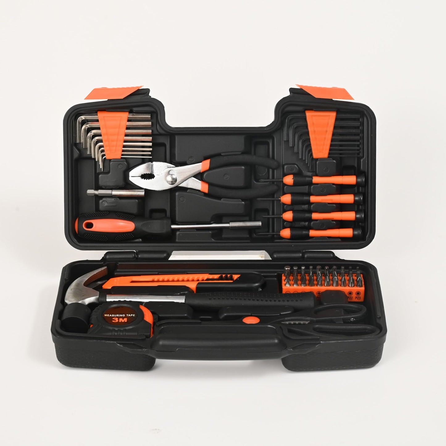 GETFOO 58-Piece Tool Kit Basic Home Repair Tool Set, General Household Hand Tool Kit,Small Tool Kit with Plastic Toolbox Mini Tool kit for Women, Office & College Repairs Orange