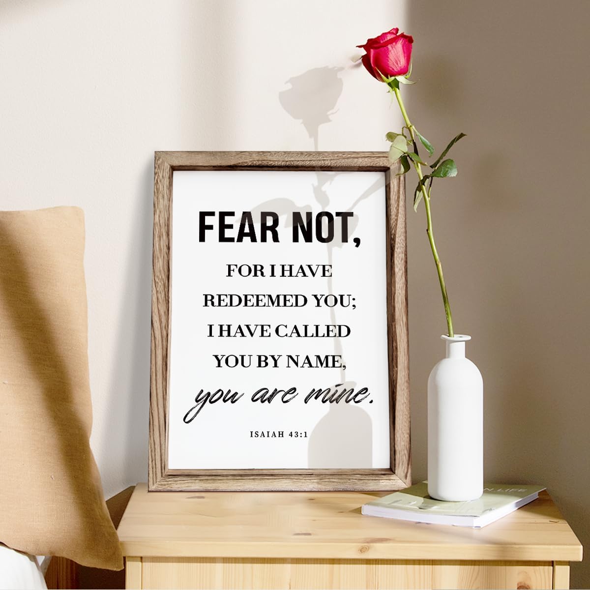 Christian Wooden Wall Sign, Bible Verse Hanging Decor, Master Bedroom Decors, Religious Home Decor, Framed Wall Plaque Sign 15 * 11.5 inches, Christian Gift, Fear Not, for I Have Redeemed You