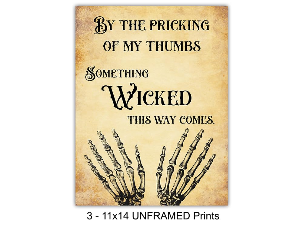 Vampire Bat, Edgar Allan Poe, The Raven Quotes Set - Creepy Spooky Bram Stoker Dracula, Shakespeare Witch, Witchcraft - Medieval Gothic Home Decor - Funny Bathroom Wall Art & Decor 11x14