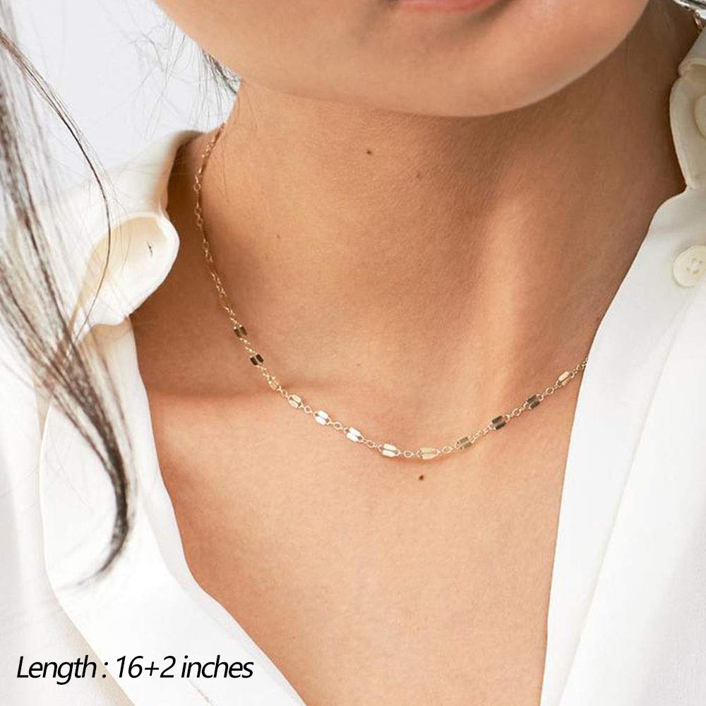 Turandoss Minimalism Layered Chain Bar Disc Necklace Delicate Handmade Choker Necklaces for Women
