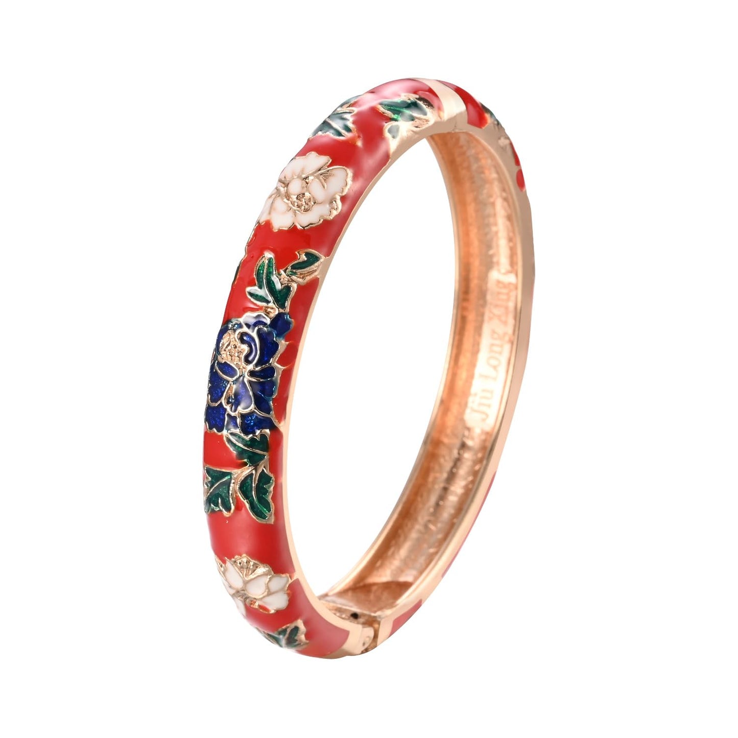 UJOY Bangles 5 Pcs Enamel Jewelry Set Rose Gold Flower Engraved Cloisonne Bracelets Pack in a Box 5PCS-RD-1