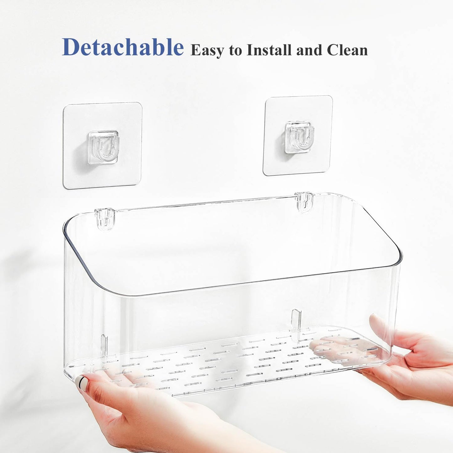 Eunion Bath Toy Storage Organizer, Bathtub Toy Storage Holder, Large Capacity Wall Mounted Shower Caddy Shower Organizer, No Drill Shelves Basket, Clear White, 2 Pack