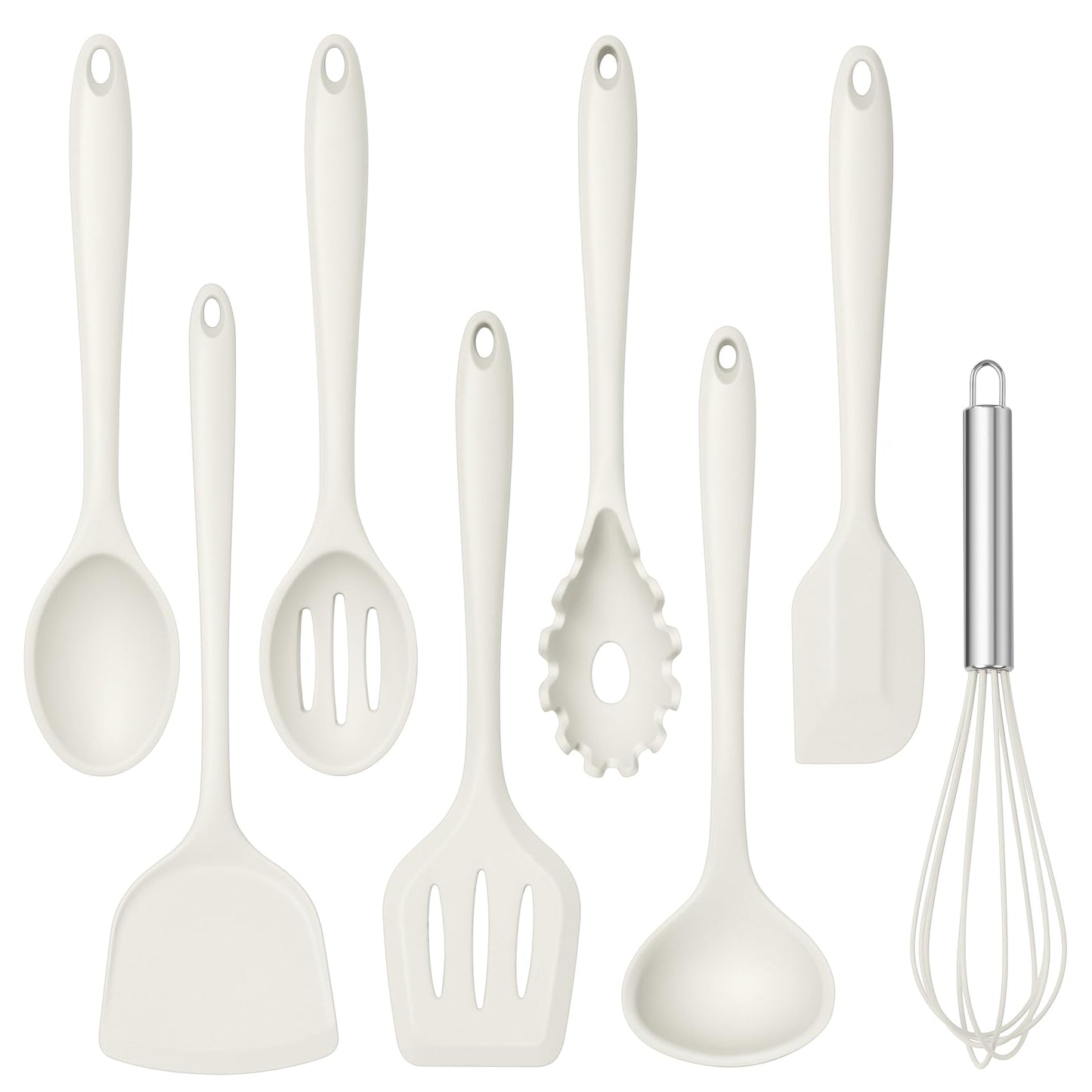 TeamFar 8 PCS Silicone Cooking Utensils - 446°F Heat Resistant Kitchen Silicon Utensils Set, Turner, Spatula, Spoon, Whisk, Kitchen Cooking Gadgets Tools for Nonstick Cookware, Dishwasher Safe-White