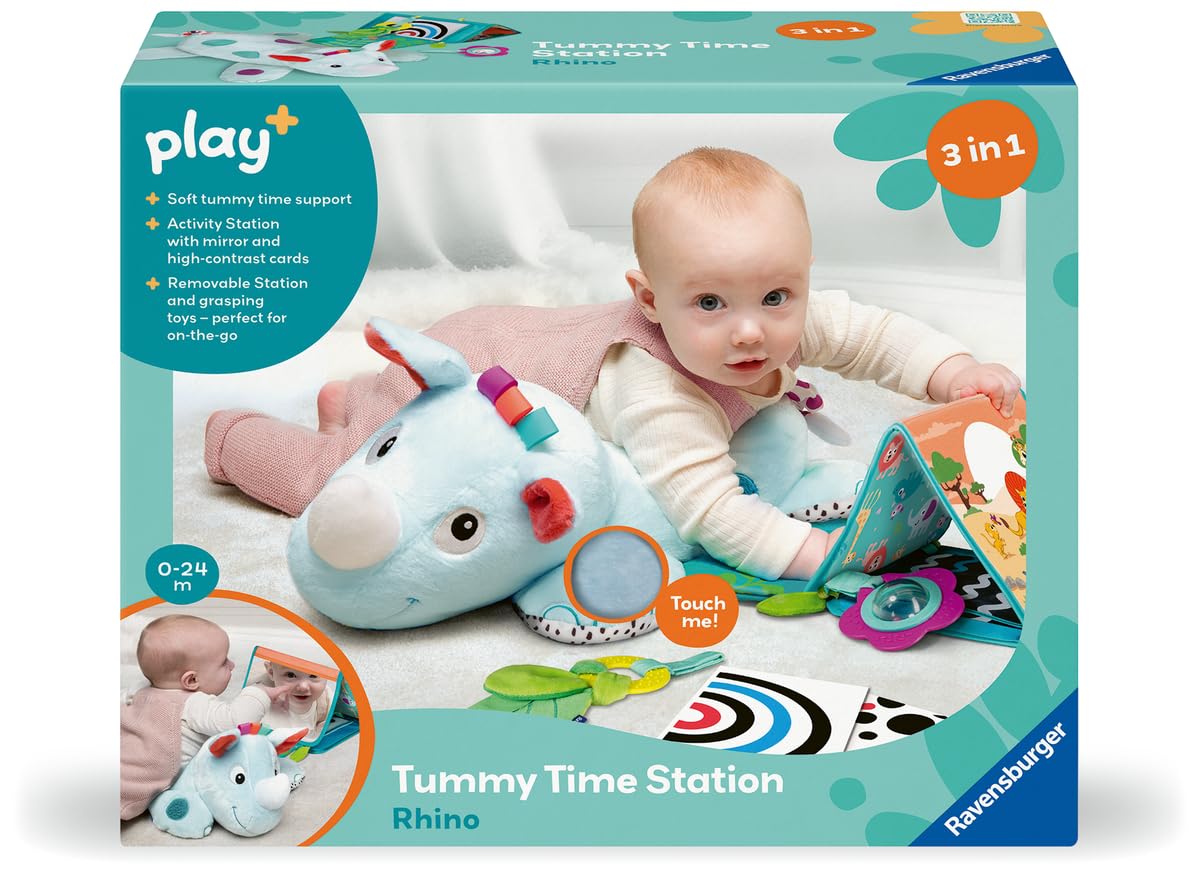 Ravensburger Play+ 3-in-1 Tummy Time Activity Station - Rhino | Interactive Play Mat | Encourages Motor Skills & Exploration