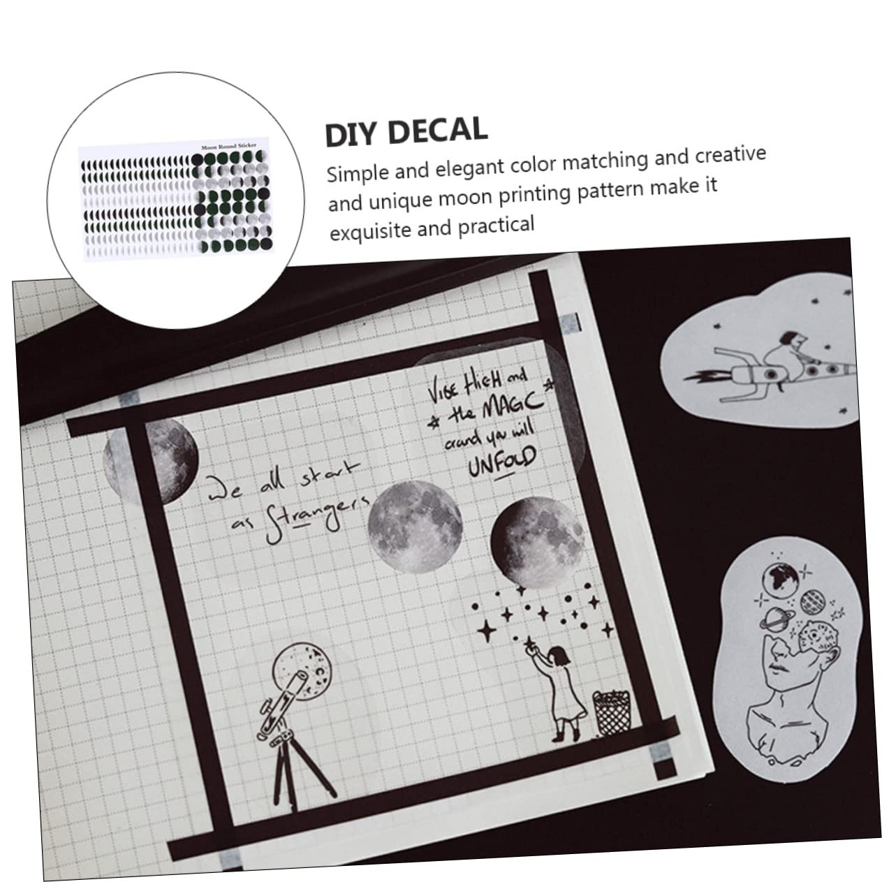 ARTIBETTER Moon Seal Stickers 20 Sheets Self-Adhesive Embossed Decorative Labels for Scrapbooking Diary Photo Card Sealing Moon Theme DIY Craft Stickers