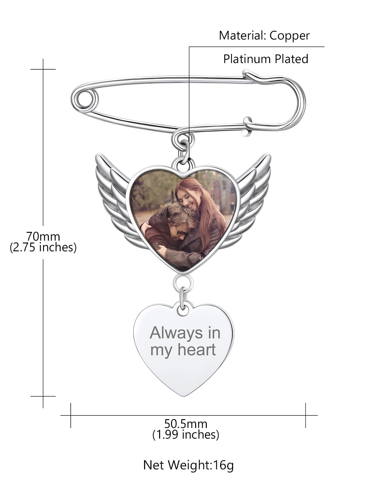 Custom4U Bouquet Picture Charm for Groom Names Customized Brooch for Wedding Memory Funeral Jewelry