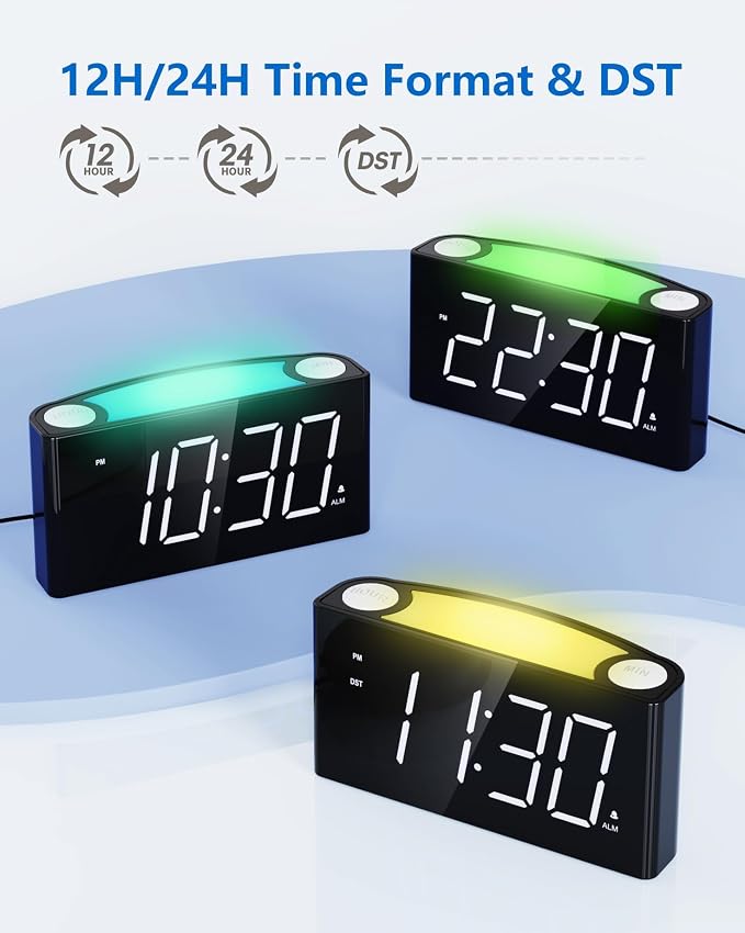 Digital Alarm Clock for Bedroom, Large Screen with 7 Color Night Light