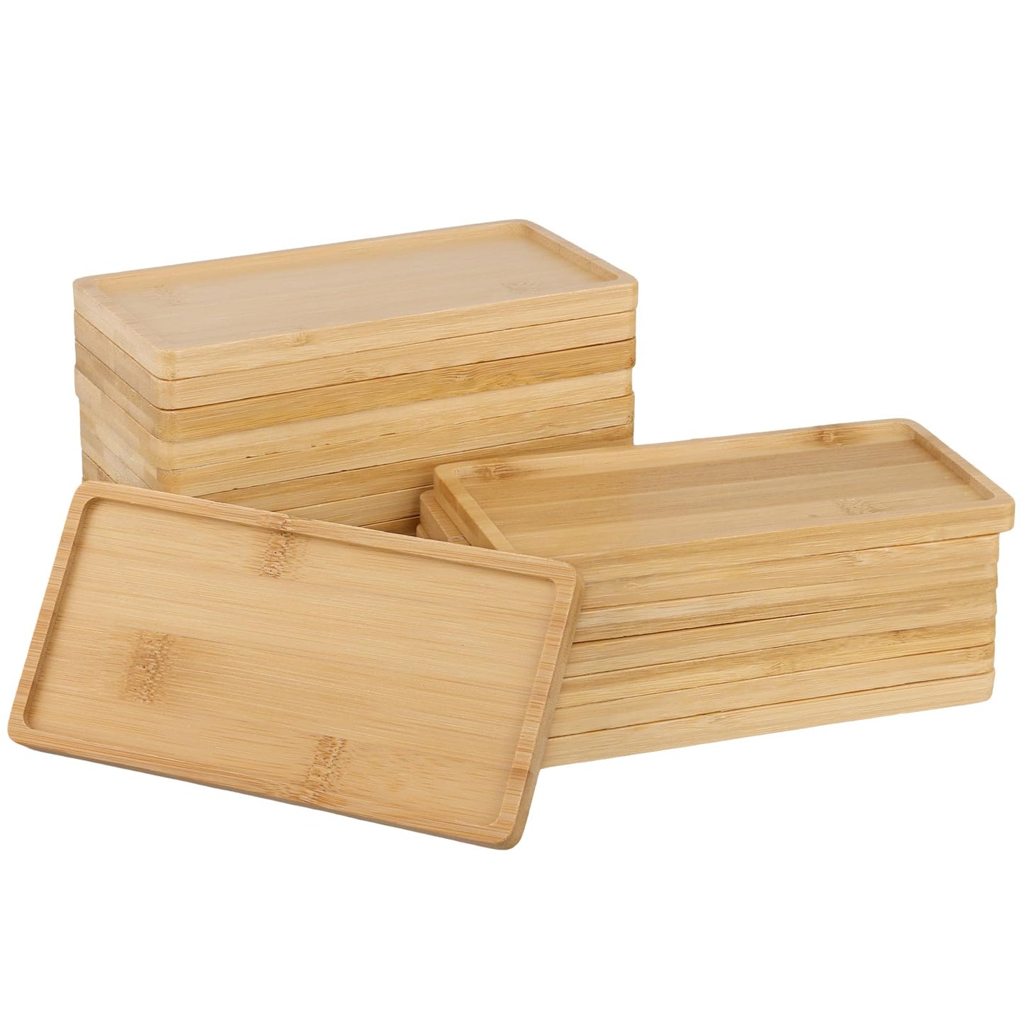 MUKLEI 20 Pack Bamboo Plant Saucer, 6.9 x 3.5 Inch Small Bamboo Trays Saucers, Mini Rectangle Plant Pot Drainage Tray for Succule