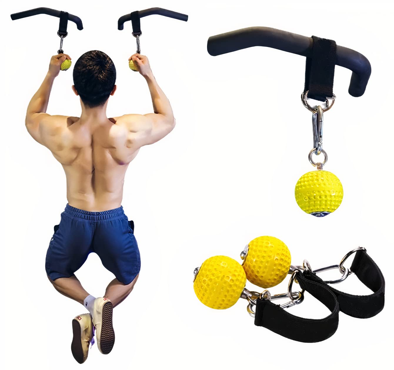MuscleForge Pull Up Grips Ball – Enhance Grip Strength & Forearm Training – 2.8inch Non-Slip Surface Grip Balls – Includes Carabiners & Straps – Max Load 530lbs – Ideal for Climbing, Calisthenics