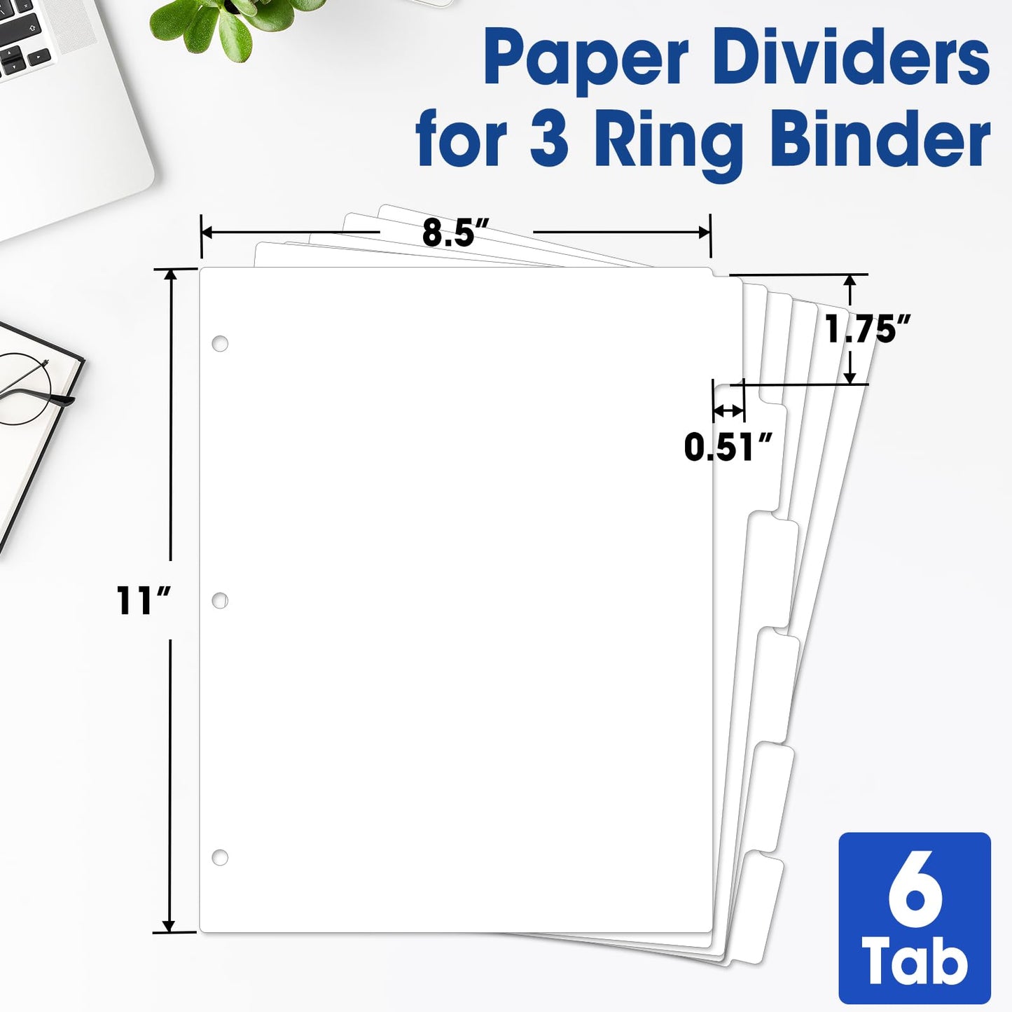 204 Pcs Binder Dividers with Tabs, 1/6 Cut Tabs, Dividers for 3 Ring Binder, Blank Write On Binder Dividers in 6 Tab Sets, Letter Size, 204 Dividers, 34 Sets, White