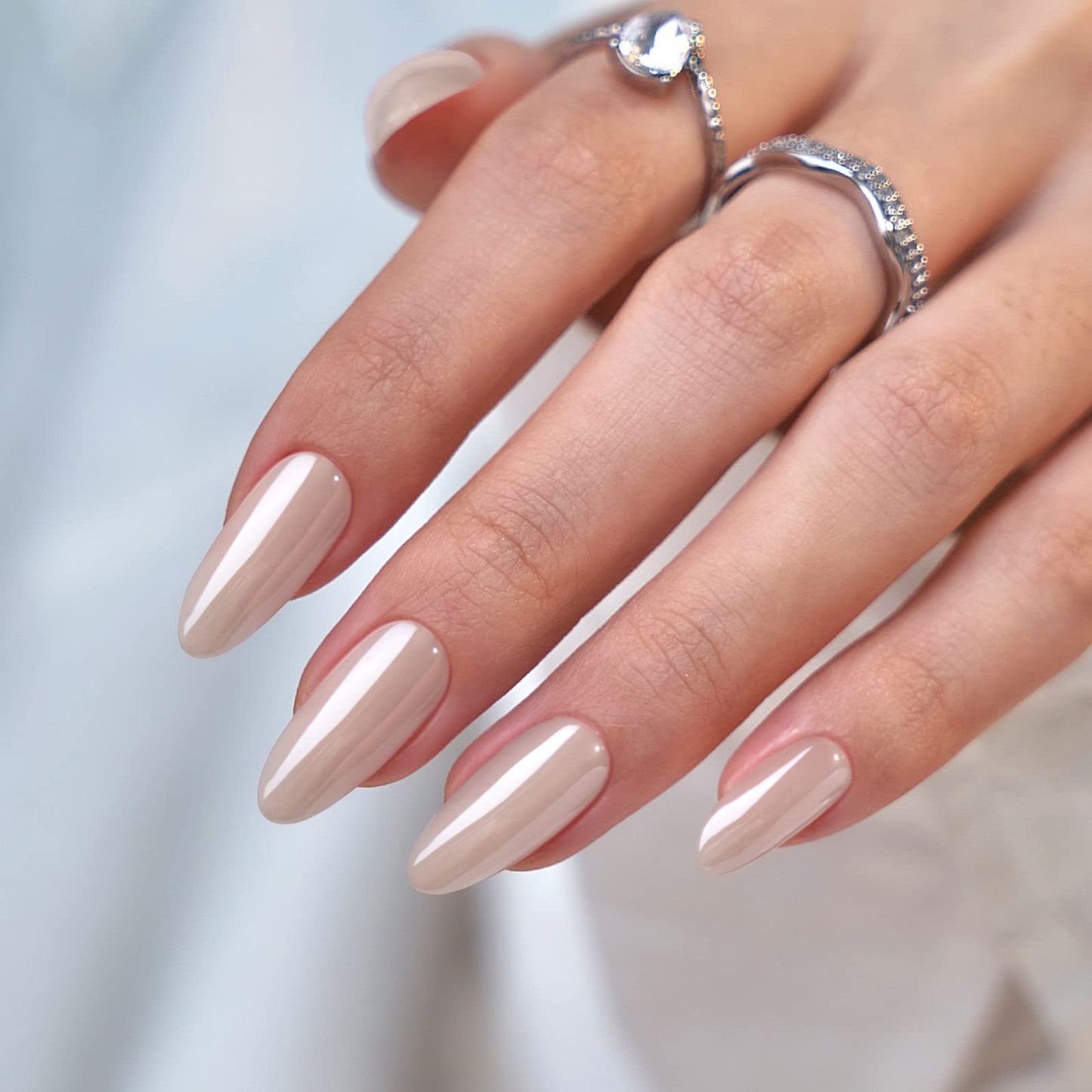 BTArtbox Press On Nails Almond - Medium Soft Gel Chrome Nails, Glue On Nails with Nail Glue, Reusable Stick On Nails in 16 Sizes - 32 Soft Gel Fake Nails Kit, Nuts Glazed