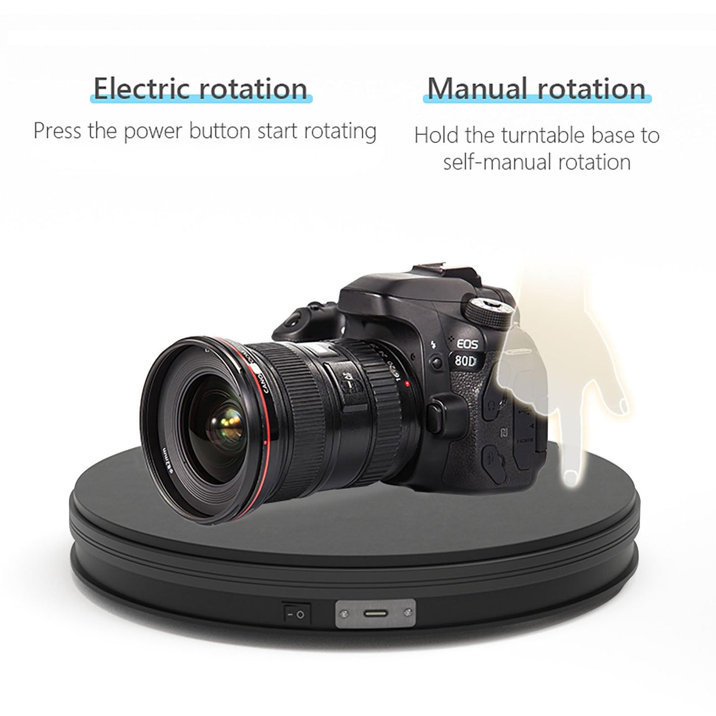 YVV Rotating Display Stand 9.84 Inch, 360° Motorized Turntable Display, USB Powered Spinning Display Platform for Product Photography, Jewelry, Shoes, 22 lbs Load, Black Electric Display Base